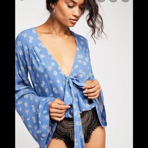 Free People Forties Feel Bell Sleeve Bodysuit New